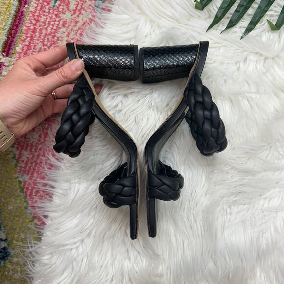 Dolce Vita Black Square Toe Braided Leather Block Heeled Sandal Heels 9 - Picture 7 of 10
